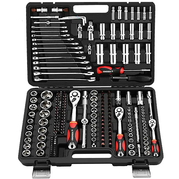 Kit d'outils à main robuste 150 pièces 1/4 "1/2" clé à douille ensemble de clés boîte à outils de réparation automatique