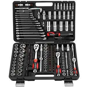 Kit d'outils à main robuste 150 pièces 1/4 "1/2" clé à douille ensemble de clés boîte à outils de réparation automatique