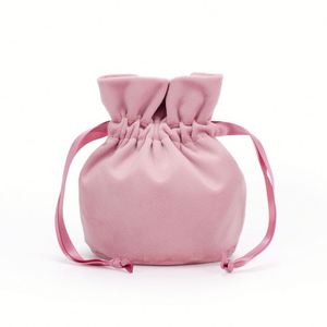 Drawstring Velvet Cloth Bag Wholesale Round Bottom Velvet Bag Color Jewelry Gift <b>Candy</b> Ribbon Drawstring Storage Bag - Product Image 4