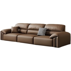 Italian minimalist top grain leather <b>sofa</b> elephant armrest straight couch for living room home large small apartment - Product Image 5