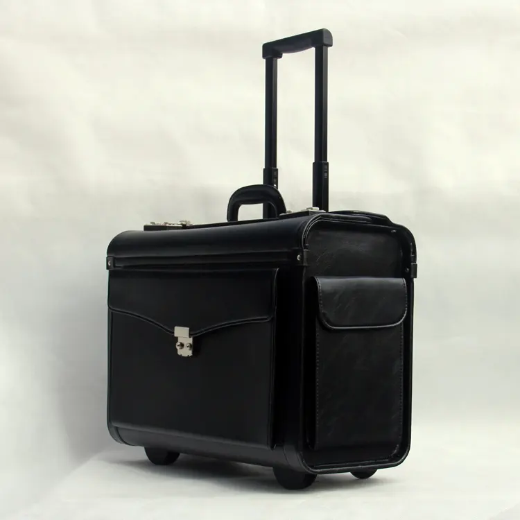 18 inch business luggage laptop trolley bag leather pilots bag Multi-functional laptop suitcase
