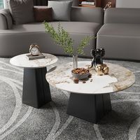 Ensemble de tables basses rondes portables, grandes et petites, avec base en métal et plateau en pierre frittée, pour salon moderne - Écologique et durable