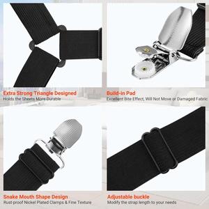 Customizable Embroidered Non Slip Elastic Spandex/Cotton Bed Sheet Fasteners with Metal Clips for All Sizes - Product Image 2