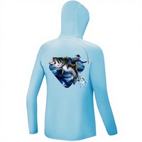 Veste de pêche à capuche pour garçons, imprimé camouflage numérique bleu clair, UPF 50, anti-UV, manches longues, respirante, avec boutons