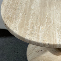 Table d'appoint moderne en travertin à 3 boules superposées, table basse ronde en pierre beige naturelle pour canapé, coin ou décoration de chambre