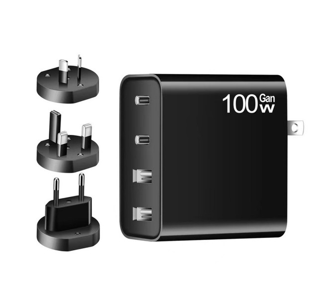 100W Turbo 4-Ports GaN Wall Charger, 2 X USB-C 65W 45W 36W Fast Charging Adapter Dual USB QC3.0 Mini Portable Charger