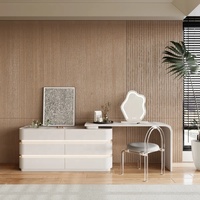 Ensemble coiffeuse moderne en bois massif avec miroir LED, coins arrondis personnalisés, 6 tiroirs, bande lumineuse intégrée, multi-usages