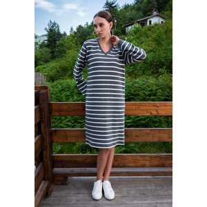 Robe décontractée pour femme en lyocell régénéré, col en V, manches longues, avec poignets - Product Image 3