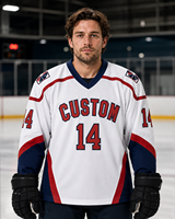 Maillot de hockey à impression intégrale par sublimation, design original de créateur, personnalisable avec le nom des athlètes, pour événements, clubs, équipes, entraînement et pratique.