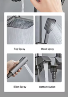Meilleures ventes Europe et Amérique : Ensemble de douche de luxe en plastique, acier et céramique, avec jet de pluie, massage doux, barre coulissante, poignée unique et 4 modes