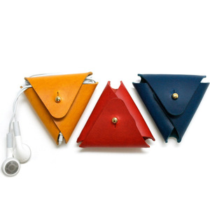 Leather headphone cable winder, triangular headphone <b>case</b>, <b>coin</b> purse, data cable winder, cable organizer, protective cover - Product Image 1