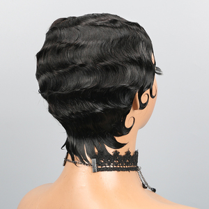 <span class=keywords><strong>Parrucche</strong></span> <span class=keywords><strong>Corte</strong></span> Pixie Cut in Capelli Umani per Donne, Parrucca con Onde Finger Wave, Colore Naturale, Senza Colla, Realizzata a Macchina - Product Image 2