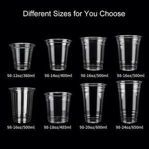 Gobelets en PET transparents avec couvercle en plastique jetables pour boissons froides, bubble tea, jus, café, avec logo personnalisé, 98 mm, 16 oz, pour cadeaux promotionnels - Product Image 3