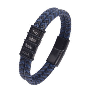 One Man Double Layer <b>Leather</b> <b>Bracelet</b> Black Titanium Steel Magnetic Clasp Men's Stylish Commute Jewelry - Product Image 2