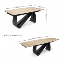 Grande table extensible en bois de chêne avec plateau en céramique mate et pieds en métal noir, meubles de maison, table à manger