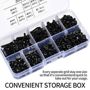 Kit de tornillos de máquina de cabeza plana M3 y tuercas hexagonales, 380 piezas, cabeza Phillips avellanada negra, acero al carbono métrico de grado A - Product Image 5