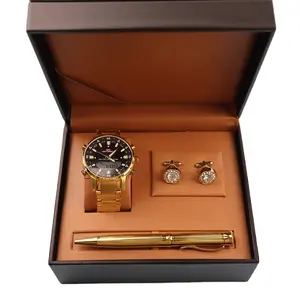 2022 New Oem Logo Corporate Business Dubai Gold Color Man Watch Gift Sets for Father's Day Gift