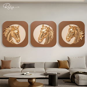 Décoration <span class=keywords><strong>murale</strong></span> tête de cheval doré 3D Relief Artwork Décoration maison et bureau - Product Image 1