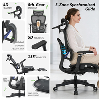 Chaise de bureau ergonomique avec appuie-tête 4D en maille, dossier à 8 positions, accoudoirs 5D, soutien lombaire réglable et repose-pieds