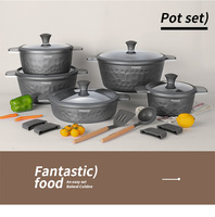 Ensemble de 16 pièces en aluminium forgé avec revêtement sophistiqué, comprenant une marmite à soupe 20/24/28/32 cm et une poêle peu profonde 28 cm, base universelle, Elite Appliance Hub