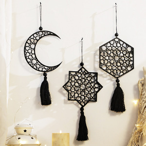Nuevo Estante Decorativo de Pared de Algodón Negro con Diseño de Estrellas y Luna, Patrón de Naturaleza Muerta para Decoración de Pared de Cumpleaños, Hogar y Dormitorio - Product Image 3