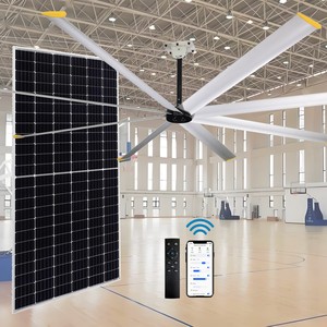 Ventilateur de plafond solaire industriel HVLS 3 mètres, commande intelligente par application, ventilateur de plafond solaire DC avec panneau solaire, ventilateur de refroidissement pour cantine d'usine - Product Image 1