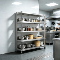 Étagères de présentation en acier inoxydable de qualité commerciale, pieds réglables en hauteur, capacité de charge de 300 kg/m pour les cuisines de restaurants