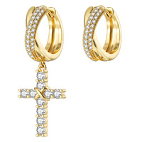 Boucles d'oreilles pendantes croix pour homme en argent sterling 925/plaqué or, bijoux hypoallergéniques pour femme, cadeau d'anniversaire, boucles d'oreilles créoles en zircon cubique