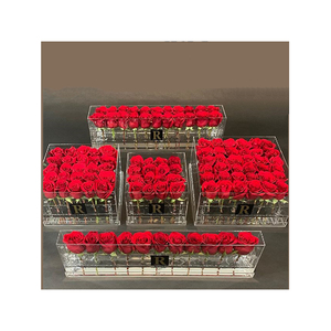 Xinkeda scatola di fiori e cioccolato in plastica trasparente custodia in perspex rosa scatole di fiori in acrilico in <span class=keywords><strong>plexiglass</strong></span> personalizzate per l'imballaggio di fiori - Product Image 1