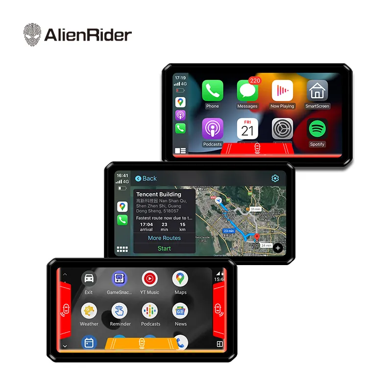 AlienRider M2 برو كاميرا أمامية للدراجة النارية شاشة لمس تسجيل مزدوج مشغل سيارة أندرويد ملاحة آلية 77GHz رادار موجة مليمتر