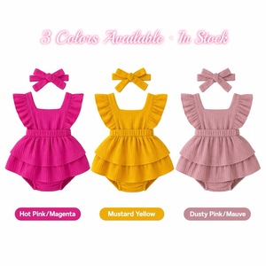 Abiti per Bambine all'Ingrosso, Set Estivo 2 Pezzi in <span class=keywords><strong>Cotone</strong></span> Muslin, Abbigliamento Casual Tinta Unita per Neonati e Bambini, Personalizzabile RTS - Product Image 2