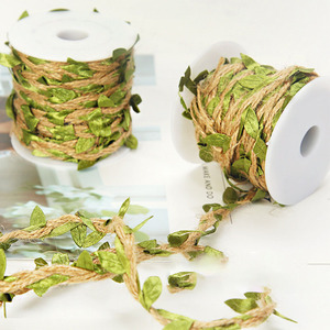 Jute Twine <strong>Ribbon</strong> with Artificial Green Leaves Rustic Leaf Vine Garland Braided Burlap Twine for Crafts Jungle Safari Party - Product Image 2
