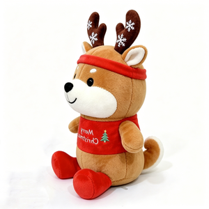 Customized Cute Sitting Stuffed Animal with Snowflake, Antlers & "Merry <b>Christmas</b>" <b>Shirt</b>, <b>Christmas</b> Reindeer Plush Toy - Product Image 2