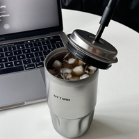 Gobelet isotherme en acier inoxydable de qualité supérieure avec paille, tasse à café 450 ml (15,2 oz), anti-fuite, couvercle sans BPA, étiquette personnalisable disponible