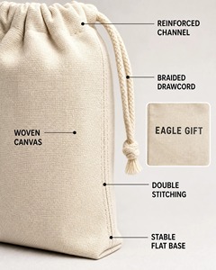 Sac à cordon en toile de coton personnalisé avec logo imprimé, idéal pour cadeaux, chaussures, et autocollants artisanaux – Vente en gros - Product Image 5