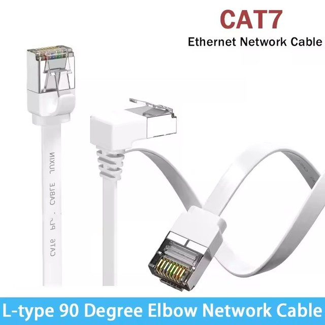 CAT6A 90 Degree 10 Gigabit Flat Ethernet Cable Bend CAT7 GB TV Router Broadband Line Universal L-type UP Down RJ45 Network Wire