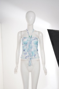 Haut bustier vintage pour femme à imprimé floral, avec volants plissés sur le devant, ruban et décorations perlées, collection été 2026 - Product Image 6