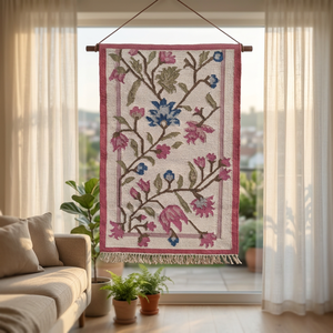 Grand tapis bohème tissé à la main en laine et coton à poils moyens avec envers en laine pour salon, chambre et décoration de fenêtre - Product Image 1