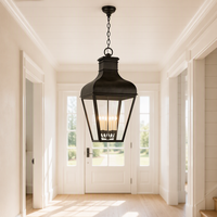 Luminaire suspendu en métal antique Cano Lighting, lanterne à dessus incurvé avec côtés en verre transparent, décoration élégante pour l'entrée