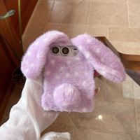 Coque de téléphone en PC rigide avec oreilles de lapin 3D en peluche, créative et mignonne, pliable, pour iPhone Duo Ultra 18 Fold