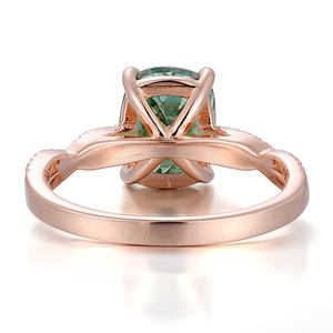 Anillo de moissanita verde de corte de mina antigua con cojín alargado de 4CT de piedra principal personalizada, anillo chapado en oro rosa de plata de ley 925 - Product Image 2