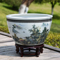 Aquarium en céramique de Jingdezhen, très grand, autoportant, design lotus, pour poissons rouges, carpes koï, décoration de salon, Feng Shui