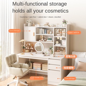 โต๊ะเครื่องแป้งไม้แบบเรียบง่ายสำหรับห้องนอนของเด็กผู้หญิงโต๊ะสีครีมอินสไตล์จุของได้มากโต๊ะแต่งหน้าชั้นวางหนังสือนักเรียน - Product Image 3