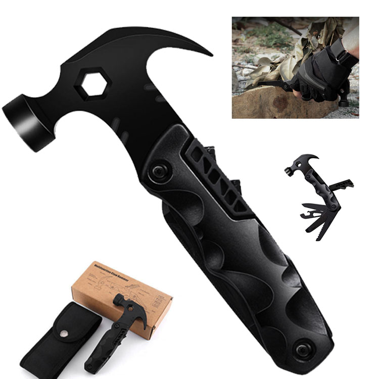 Портативный Легкий Многофункциональный инструмент 9 в 1 с алюминиевой ручкой, молоток для кемпинга с предохранительным замком