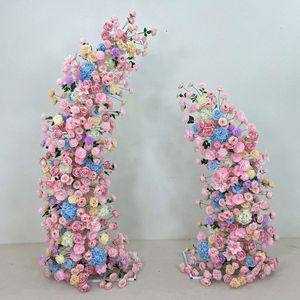 Arche florale en corne de cerf bleu poudré et rose rêveuse, support de fleurs artificielles pour cérémonie de mariage et toile de fond de scène de fête, durable - Product Image 1