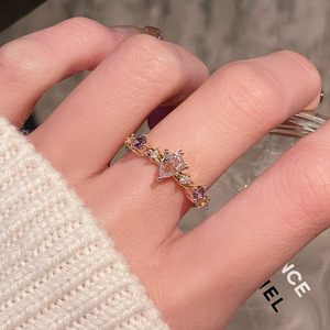 利基设计简约珠宝时尚戒指18k镀金混色锆石精致心形戒指女孩礼品 - Product Image 6