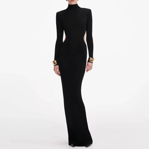 Abito da donna a <span class=keywords><strong>maniche</strong></span> <span class=keywords><strong>lunghe</strong></span> con collo alto in maglia, tinta unita, sexy, slim-fit, con <span class=keywords><strong>schiena</strong></span> <span class=keywords><strong>scoperta</strong></span>, novità Primavera Autunno 2026 - Product Image 1
