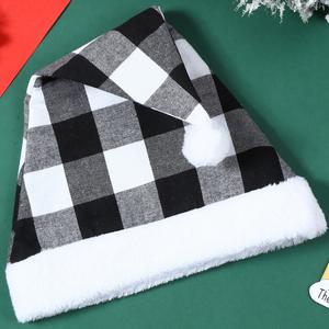 Décoration de Noël en gros, bonnet de Noël rouge et noir personnalisé, chapeau de Noël pour adultes, décoration pour enfants, chapeaux de Père Noël à carreaux - Product Image 3