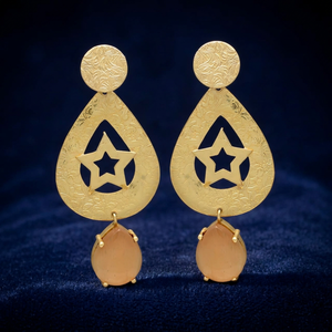 Pendientes de Araña con Diseño de Estrella y Lágrima en Oro Mate, con Gema de Melocotón, de Latón Chapado en Oro de 18K, Joyería Celestial para Compromiso - Product Image 2