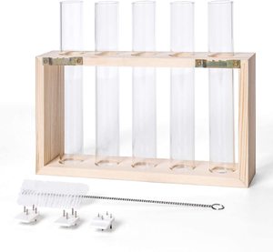 Plantes aquatiques support de plantes <span class=keywords><strong>en</strong></span> <span class=keywords><strong>bois</strong></span> Terrarium avec 5 tubes <span class=keywords><strong>en</strong></span> verre jardinière de bureau hydroponique - Product Image 6